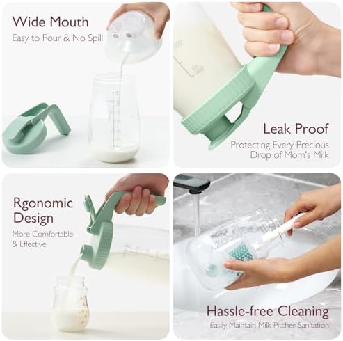 Momcozy Breast Milk Pitcher, Glass Storage Container Wide Mouth, 32oz Green