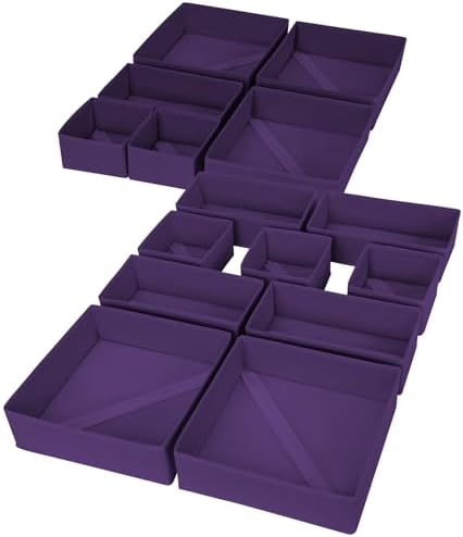 DIMJ Drawer Organizer Clothes, 15 Pack Dresser Organizer, Foldable Closet Organizers and Storage, Fabric Dresser Bins, Drawer Dividers for Nursery, Baby Clothes, Underwears, Sock (Purple)