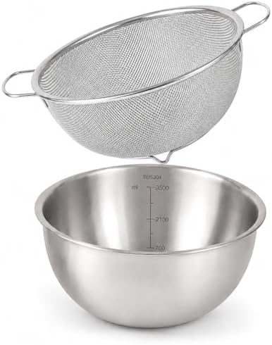 HAPPY KIT 18/8 Stainless Steel Colander with Mixing Bowl, 3.5QT