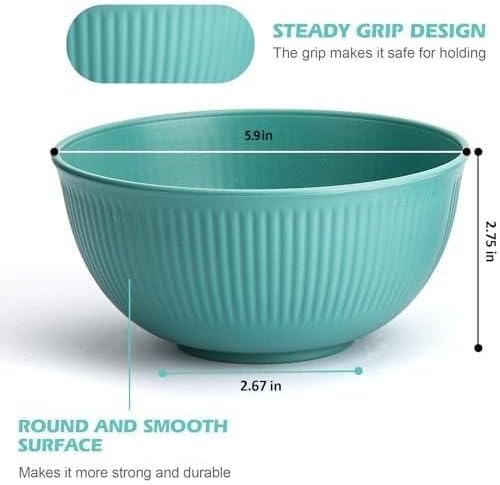 Unbreakable Cereal Bowls 24 oz, Plastic Reusable Light Weight Bowl, Set of 6,Lightweight Bowls Made of Wheat Straw Fiber Ideal for Salad, Soup, Ramen, Noodles, Oatmeal, Rice,Snack