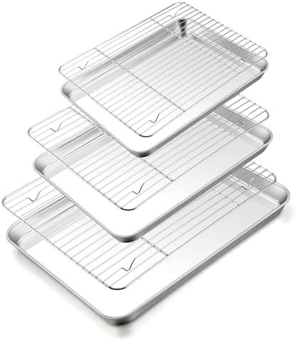 TeamFar Baking Sheet with Rack Set, 3 Pans + 3 Racks, 16/12.5/10.5 Inch