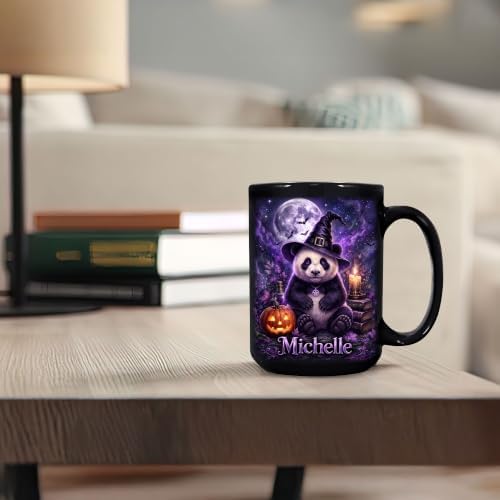 Hyturtle Personalized Halloween Panda Mug, Custom Name Gift for Women