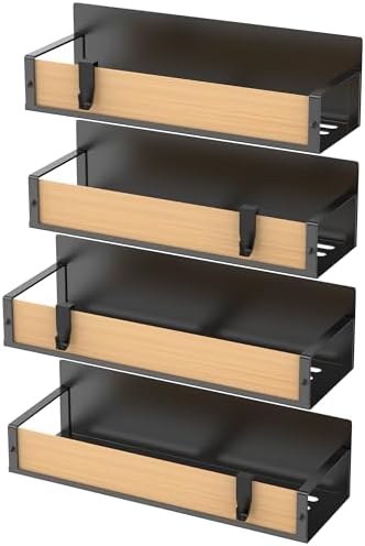 HuggieGems 4 Pack Magnetic Spice Storage Rack Organizer for Refrigerator and Oven, Wood Fridge Organizers and Storage