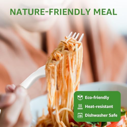 450 Counts Compostable Forks Spoons Knives Set Disposable Forks Utensils Heavy Duty Silverware Eco Friendly Flatware for Party Camping Picnics White forks spoons and knives set