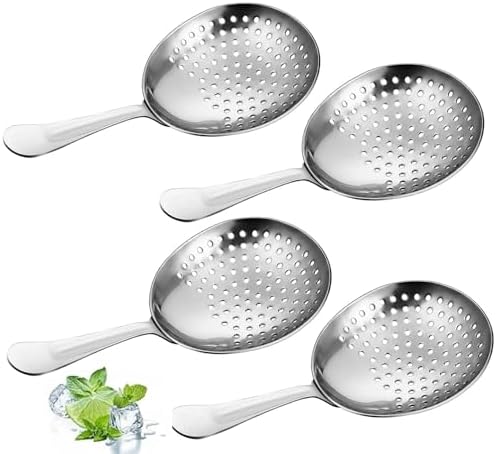 Boao 4 Pack Julep Strainers Stainless Steel Strainer Cocktail Spoon, Silver