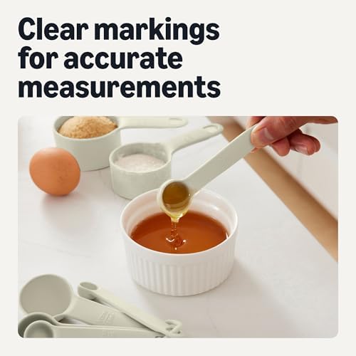 Amazon Basics Measuring Cups and Spoons, 10-Piece Set, Food-Grade Plastic, Dishwasher-Safe, Linen Gray