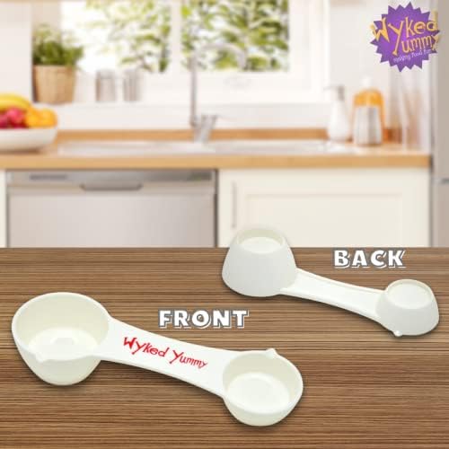 Wyked Yummy All in One Measuring Spoon for Dry & Liquid Ingredients for Preparing, Baking, Cooking - 4-in-One Kitchen Utensil has 1 Tablespoon, 1 Teaspoon, ½ Teaspoon, ¼ Teaspoon