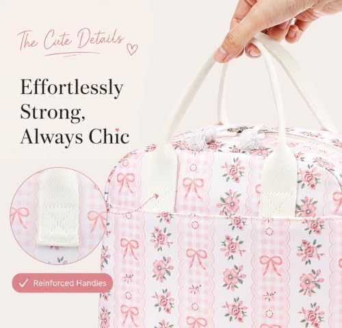 LOVELYWIND Lunch Box for Women, Insulated Lunch Bag, Pink Floral Tote