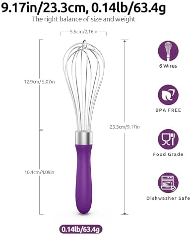 U-Taste Wire Whisk for Cooking, 18/10 Stainless Steel Balloon Wisk,S/Purple