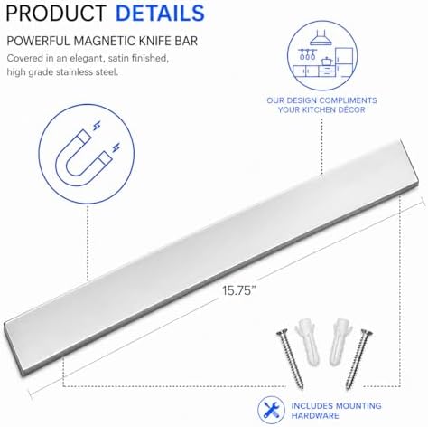 Modern Innovations 16 Inch Stainless Steel Magnetic Knife Bar with Multi-Purpose Functionality as a Knife Holder, Knife Strip, Magnetic Tool Organizer, Art Supply Organizer & Home Organizer