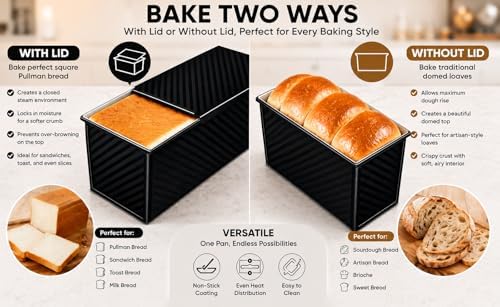 Bread Loaf Pan with Lid, 2-Pack, 2.2LB & 1LB