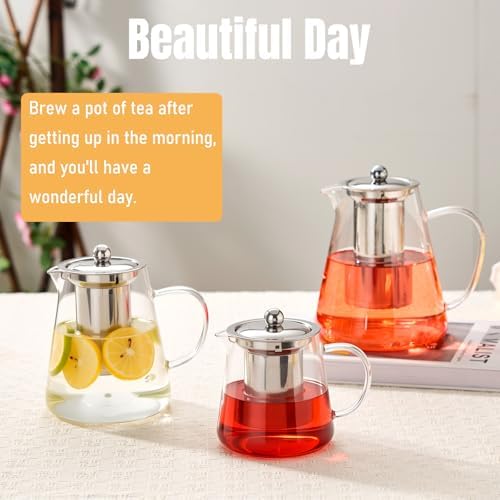 Baalaka Tea Infuser Pot, 32 oz Clear Borosilicate Glass Kettle, Stovetop