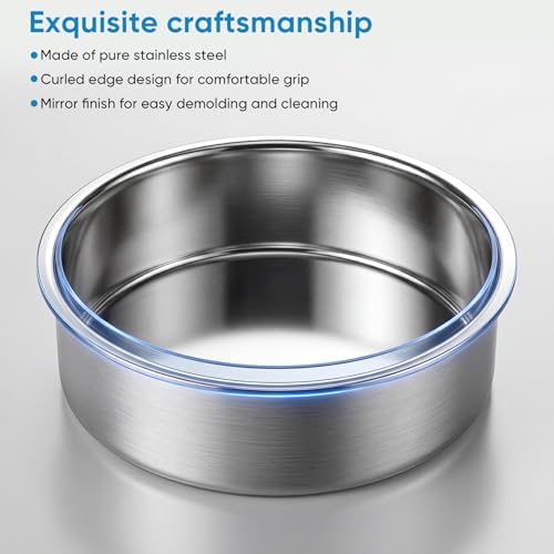 4 6 8 Inch 3-Piece Round Cake Pan Set with 150 Parchment Paper Liners, Stainless Steel Baking Pans with Handles, Includes Silicone Brush & Spatula, Layer Cake Baking Set for Cheesecake, Birthday Cake