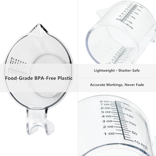 1 Cup Liquid Measuring Cup with Ounces, Food-Grade Plastic Measuring Cup with Permanent Laser-Etched Markings, Clear Single Measuring Cup
