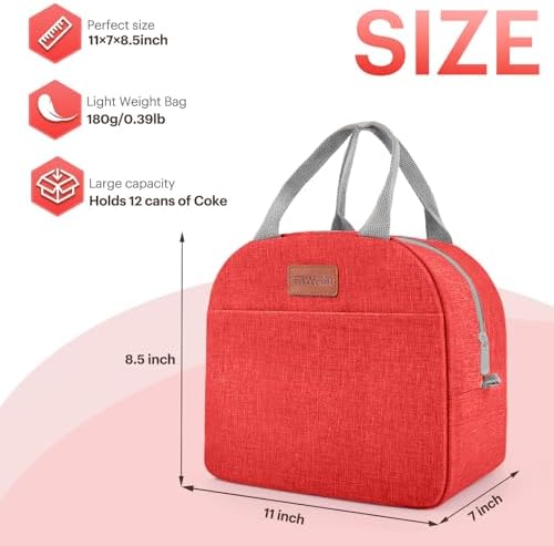 Lunch Bag for Women & Men Adult Insulated Lunch Box, Small Leakproof Cooler Food Lunch Containers Reusable High Capacity Lunch Tote Bags for Work, Travel, Outdoor (Red)
