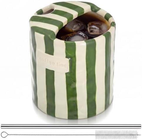 1 Pack Ceramic Coffee Mug with Sip Hole, Simple, Green