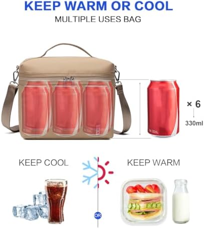 NOL Insulated Lunch Bags for Women Cooler Bag Lightweight Nylon Waterproof Lunch Box for Work Brown Small 4L