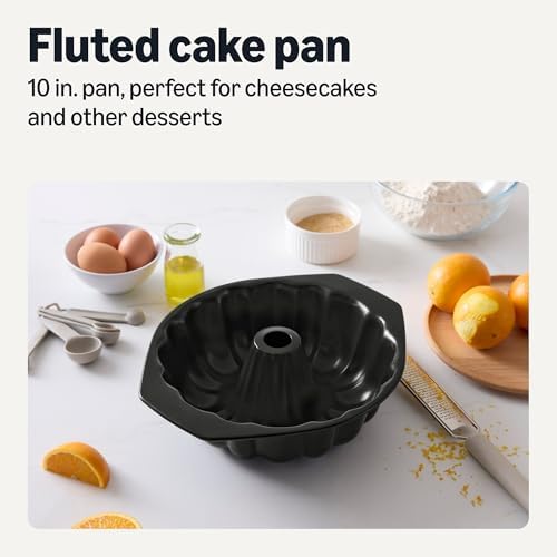 Amazon Basics Nonstick Carbon Steel Fluted Cake Pan, Dishwasher and Oven-Safe, Black, 10 in. diam. (Pack of 6)