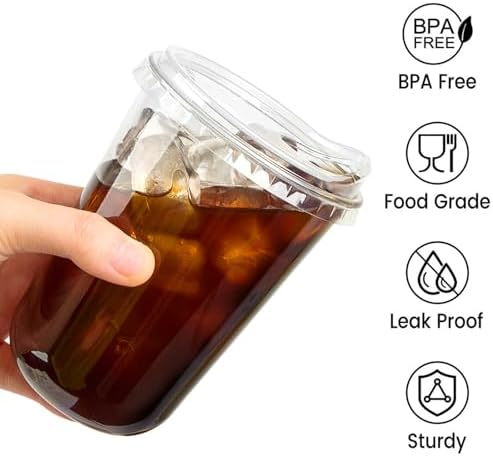 16 oz Clear Plastic Coffee Cups with Sip Lids, 100 Sets