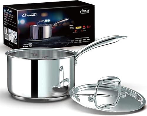 Ciwete 3 Qt Saucepan with Lid - Upgraded Package - 3 Quart 18/10 Stainless Steel Sauce Pan with Mirror Polishing and 2 Sacles, Induction Cookware, Small Pot for Cooking, Dishwasher Safe Oven Safe