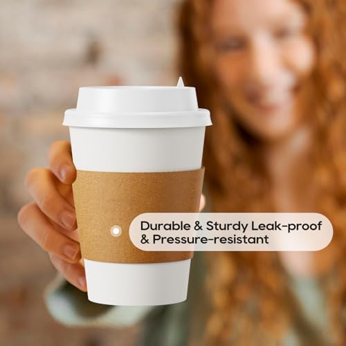 JOLLY PARTY 100 Pack 12 oz Disposable Paper Coffee Cups with Lids & Sleeves