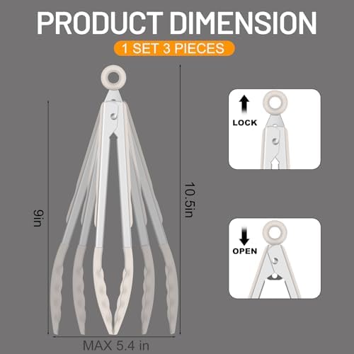 HOTEC Silicone Kitchen Tongs for Cooking, 9-Inch Serving Tongs, Set of 3