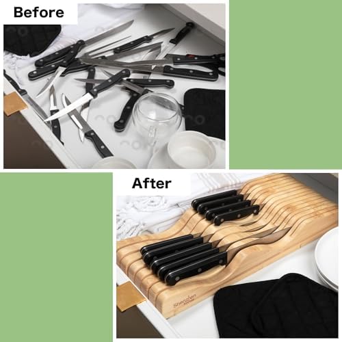 Shenzhen Knives Bamboo In-Drawer Knife Block – 15 Slot, Holds 12-15 Knives