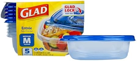 Glad GladWare Entree Food Storage Containers, Medium Square, 25 oz - 5 Count (Pack of 6)