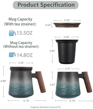 ZENS Tea Mug with Infuser and Lid for Loose Tea Steeper, 14.5oz Blue