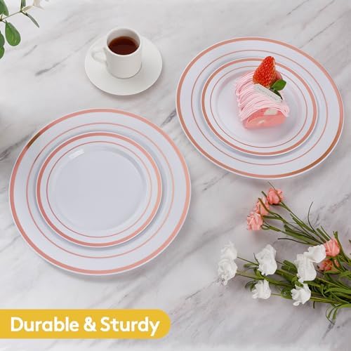 Goodluck 200PCS Rose Gold Plastic Plates, Heavy Duty Disposable Plates