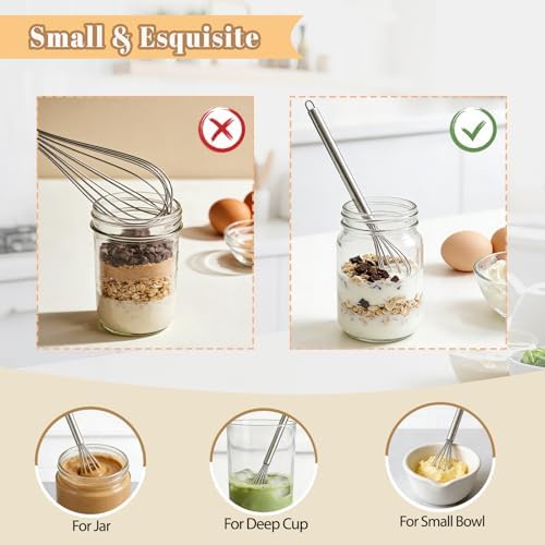 Whisks for Cooking, 3 Pack Mini Whisk for Whisking, 7"+9"+11" Tiny Stainless Steel Wire Whisk Set for Baking, Blending Eggs & Sauces, Heavy Duty Rust Proof