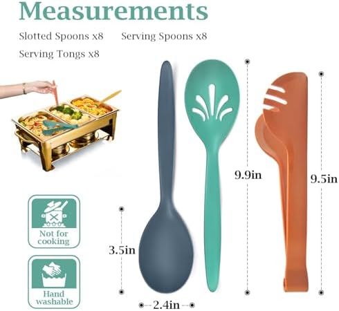 Reusable Plastic Serving Utensils Set of 24, 10" Wheat Straw Large Serving Set - Slotted Spoons/Tongs, for Party Buffet Catering (Orange/Blue/Yellow/Green, Not for Cooking)