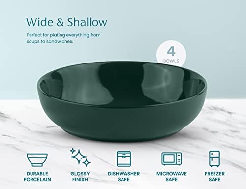 KooK Pasta Bowls, For Soups & Salads, Set of 4, 40 oz, Hunter Green