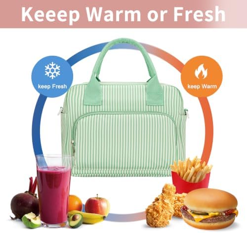 GASSDA Lunch Box for Women Insulated Lunch Bag Women Adult Cute Lunch Bags Reusable Lunchbox Cooler Tote Bag for Work Picnic (Green and white stripes)