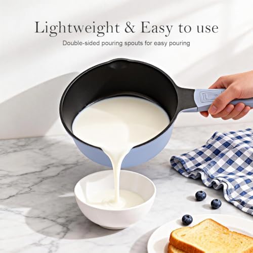 2.5 Qt Nonstick Sauce Pan with Lid, Sauce Pot with Pour Spout, Blue