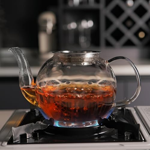 CNGLASS 600ml Glass Teapot with Removable Infuser,Clear Tea Kettle Stovetop Safe,Blooming and Loose Leaf Tea Maker