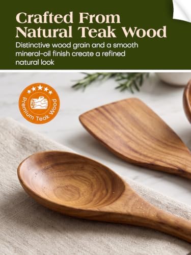 AIUHI Nonstick Wooden Utensil Set for Cooking, Handmade Smooth Finish Teak Wood Spoons Spatula Turner for Cooking and Kitchen Gifts (7Pcs)
