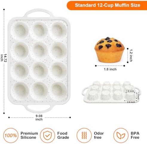 Silicone Muffin Pan Reinforced Metal Frame 12 Cup Nonstick