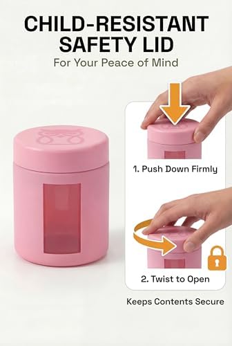 Treehouse Smell Proof Containers (120mL), Jars with Airtight Lids for Herbs, Spices, Coffee and Tea, Air Tight Glass Storage Jars with UV Protection Glass, (Set of 4) (Matte Pink)