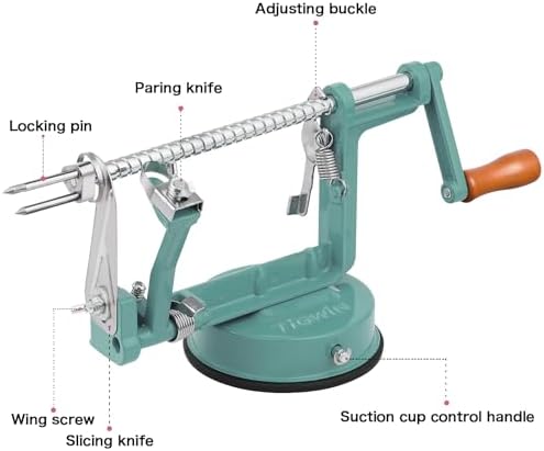 Apple Peeler Corer, Long lasting Chrome Cast Magnesium Alloy Apple Peeler Slicer Corer with Stainless Steel Blades and Powerful Suction Base for Apples and Potato(DeepGreen)