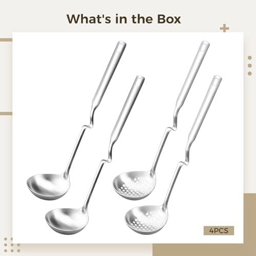 4pc Stainless Steel Ladle Set, Long Handle Hot Pot Soup & Slotted Spoons