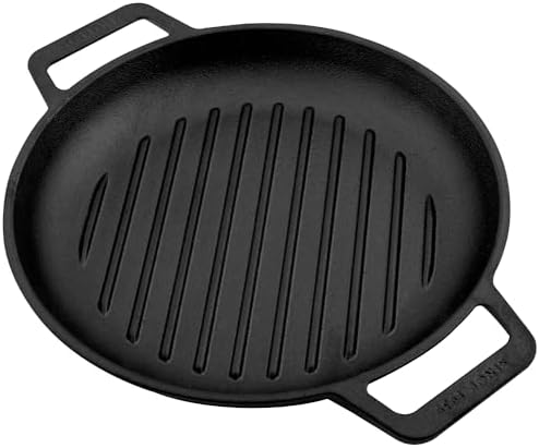 Victoria Cast Iron Round Grill Pan with Double Loop Handles, Made in Colombia, 10 Inches