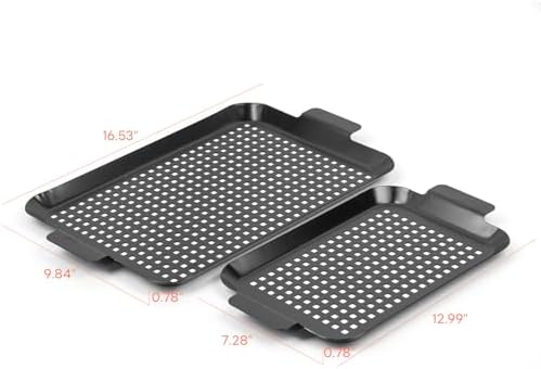 2PCS Grill pan, BBQ Grill Topper for Outdoor Grill with Hole, Non-stick enamel coating, suitable for picnicking, camping, yard (2 pieces)