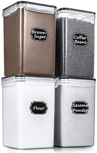 Wildone Flour Sugar Storage Containers 6.5L, 4 PCS, Black