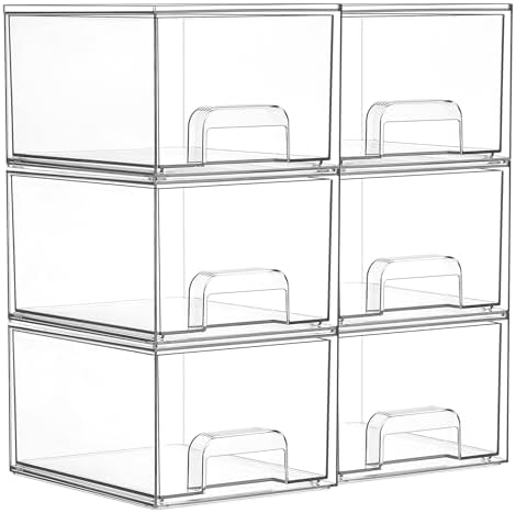 Vtopmart 6 Pack Small Clear Stackable Storage Drawers for Desk, Countertop