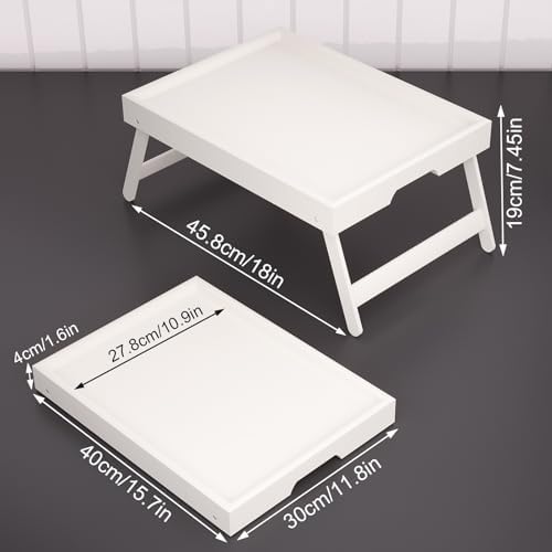 Fibogollo 4 Pack Bamboo Bed Tray Table with Folding Legs,Breakfast Trays,Serving Tray for Food and Snack,Laptop Trays for Working(White)