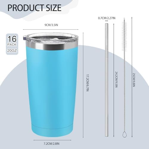 YOUKE OLA 16 Pack Stainless Steel Tumbler Bulk 20oz Insulated Vacuum Travel Mug Powder Coated Coffee Mug Gift for Wine Cocktails Hot Cold Drinks, Assorted Colors
