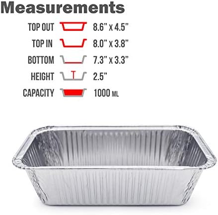 (100 Pack) Premium 2-LB Bread Loaf Baking Pans - 8.5" x 4.5" x 2.5" l Heavy Duty l Disposable Aluminum Foil Tins for Cakes Meatloaf Lasagna