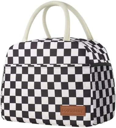 Lunch Bag Women/Men Lunch Box Women/Men (Black+White Checkerboard)