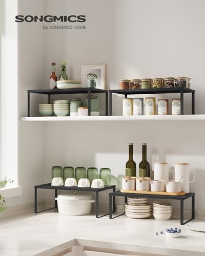 SONGMICS Set of 2 Metal Spice Racks, Stackable Expandable Shelf Risers